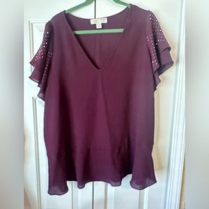 Michael Kors blouse 1x. Burgundy with gold studs on arms. Like new!